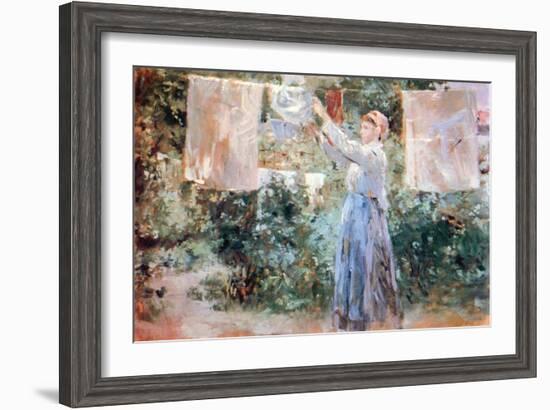 Women Hang Out Laundry to Dry-Berthe Morisot-Framed Art Print