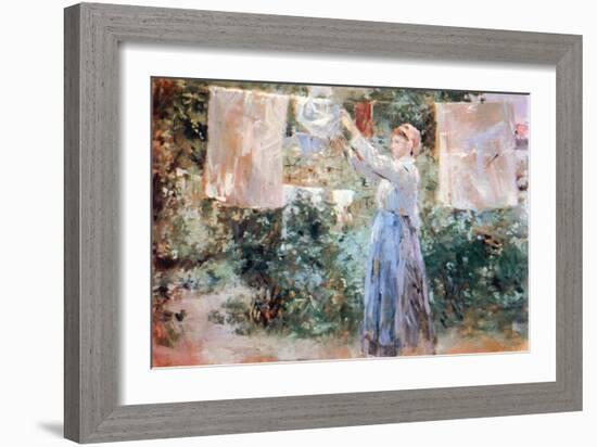 Women Hang Out Laundry to Dry-Berthe Morisot-Framed Art Print