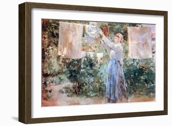 Women Hang Out Laundry to Dry-Berthe Morisot-Framed Art Print