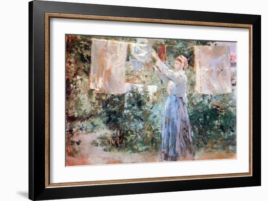 Women Hang Out Laundry to Dry-Berthe Morisot-Framed Art Print