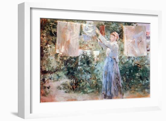 Women Hang Out Laundry to Dry-Berthe Morisot-Framed Art Print