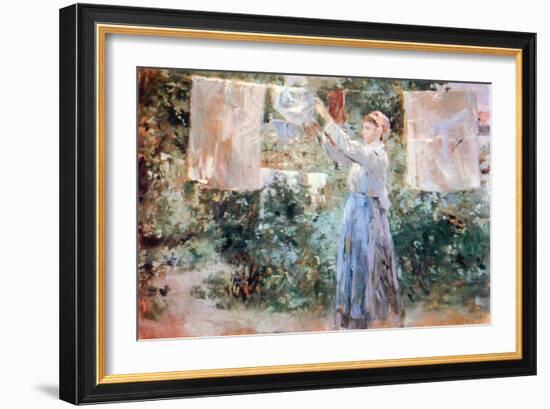 Women Hang Out Laundry to Dry-Berthe Morisot-Framed Art Print