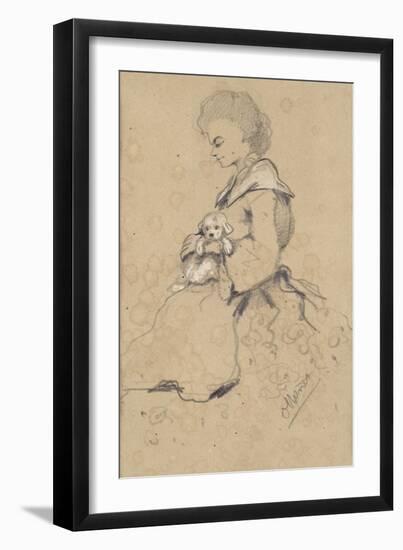 Women Holding a Small Dog, 1857 (Black and White Chalk on Paper)-Claude Monet-Framed Giclee Print