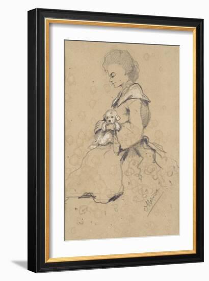 Women Holding a Small Dog, 1857 (Black and White Chalk on Paper)-Claude Monet-Framed Giclee Print