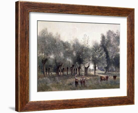 Women in a Field of Willows, 1860-65-Jean-Baptiste-Camille Corot-Framed Giclee Print