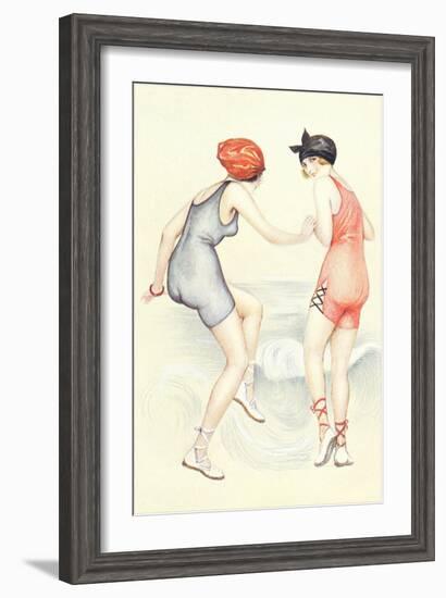 Women in Bathing Costumes Playing Tag-null-Framed Art Print