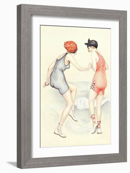 Women in Bathing Costumes Playing Tag-null-Framed Art Print