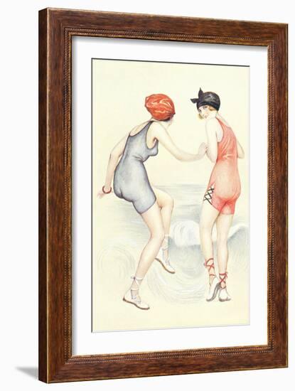 Women in Bathing Costumes Playing Tag-null-Framed Art Print