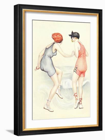 Women in Bathing Costumes Playing Tag-null-Framed Art Print