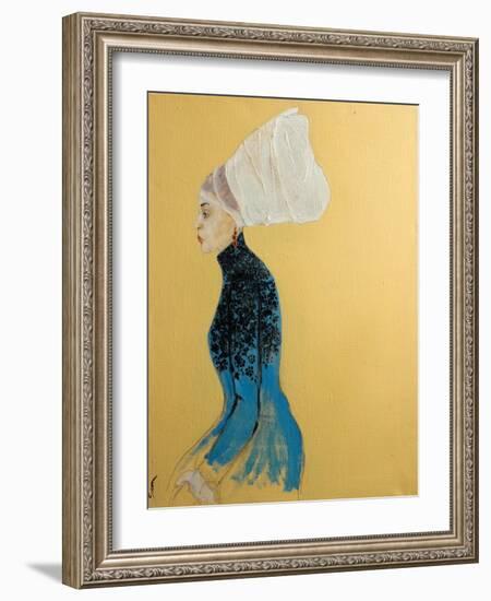 Women in Blue Dress with Flemish Headdress, 2016-Susan Adams-Framed Giclee Print