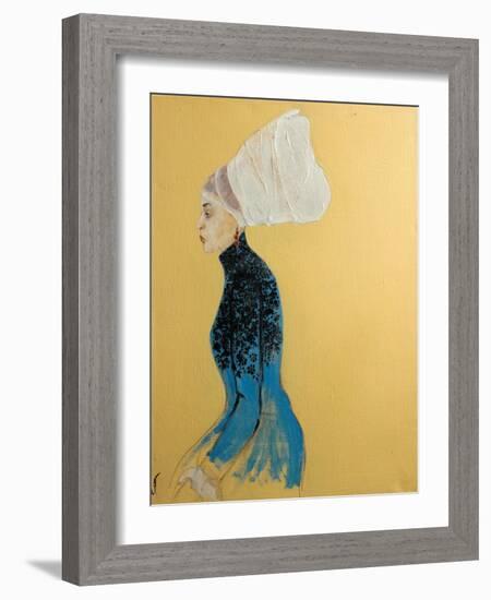 Women in Blue Dress with Flemish Headdress, 2016-Susan Adams-Framed Giclee Print