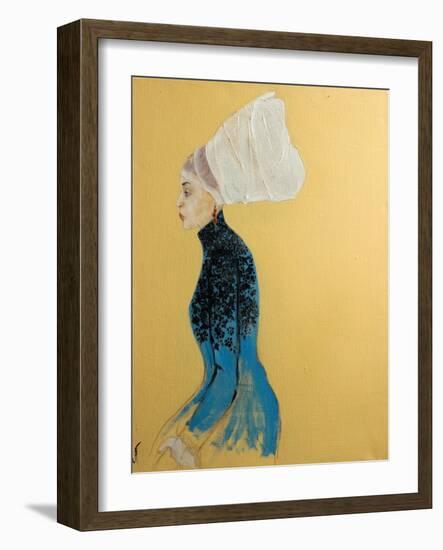 Women in Blue Dress with Flemish Headdress, 2016-Susan Adams-Framed Giclee Print