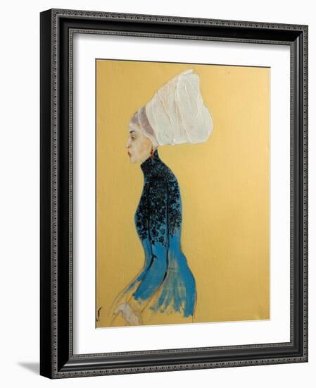 Women in Blue Dress with Flemish Headdress, 2016-Susan Adams-Framed Giclee Print