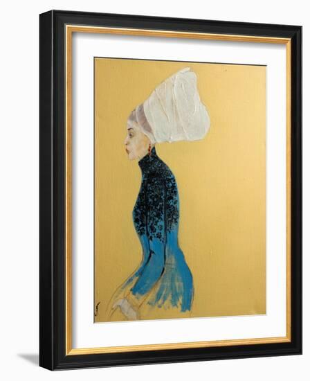 Women in Blue Dress with Flemish Headdress, 2016-Susan Adams-Framed Giclee Print