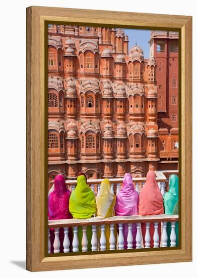 Women in Bright Saris in Front of the Hawa Mahal (Palace of the Winds)-Gavin Hellier-Framed Premier Image Canvas