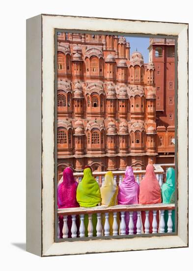 Women in Bright Saris in Front of the Hawa Mahal (Palace of the Winds)-Gavin Hellier-Framed Premier Image Canvas