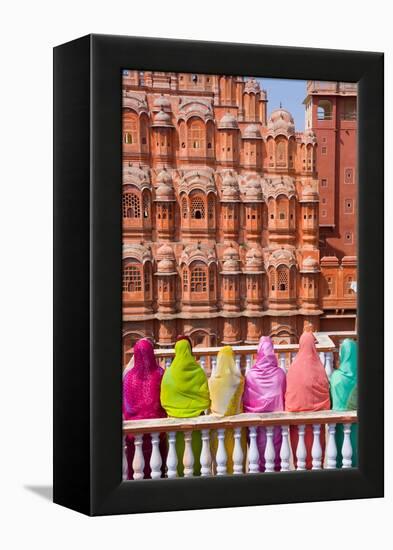 Women in Bright Saris in Front of the Hawa Mahal (Palace of the Winds)-Gavin Hellier-Framed Premier Image Canvas