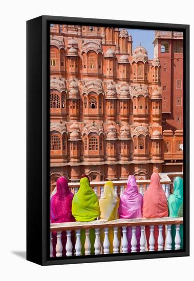 Women in Bright Saris in Front of the Hawa Mahal (Palace of the Winds)-Gavin Hellier-Framed Premier Image Canvas