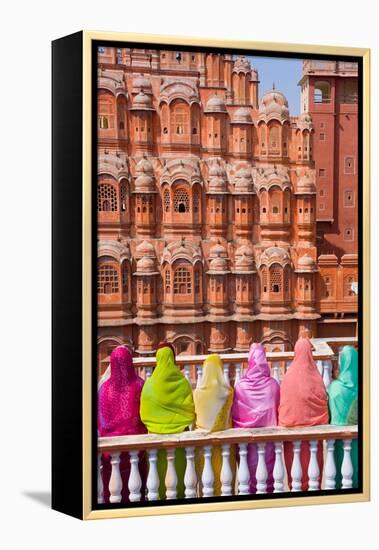 Women in Bright Saris in Front of the Hawa Mahal (Palace of the Winds)-Gavin Hellier-Framed Premier Image Canvas