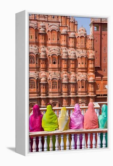 Women in Bright Saris in Front of the Hawa Mahal (Palace of the Winds)-Gavin Hellier-Framed Premier Image Canvas