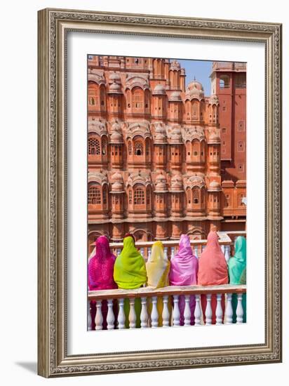 Women in Bright Saris in Front of the Hawa Mahal (Palace of the Winds)-Gavin Hellier-Framed Photographic Print