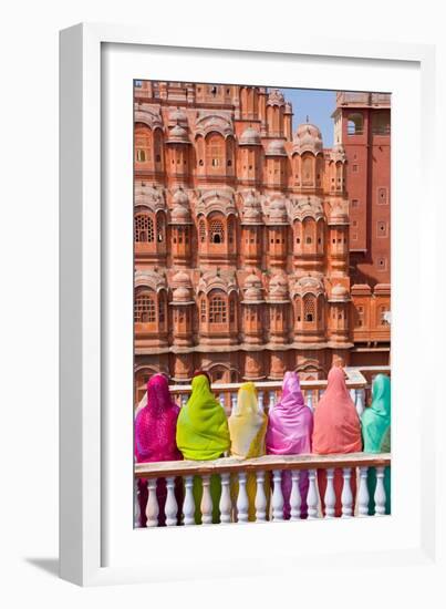 Women in Bright Saris in Front of the Hawa Mahal (Palace of the Winds)-Gavin Hellier-Framed Photographic Print