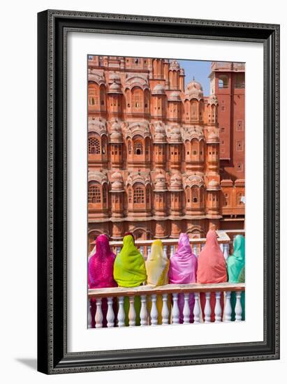 Women in Bright Saris in Front of the Hawa Mahal (Palace of the Winds)-Gavin Hellier-Framed Photographic Print