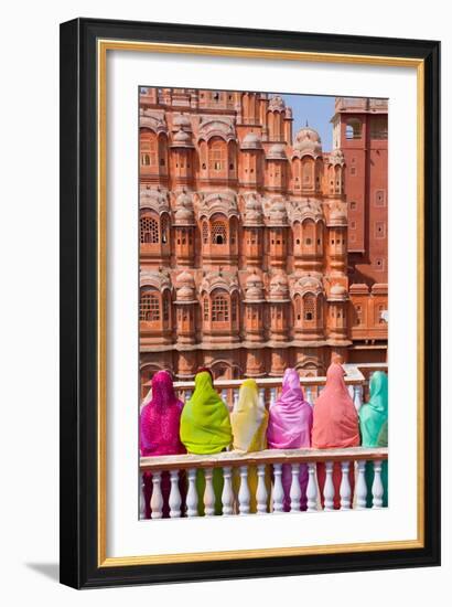 Women in Bright Saris in Front of the Hawa Mahal (Palace of the Winds)-Gavin Hellier-Framed Photographic Print