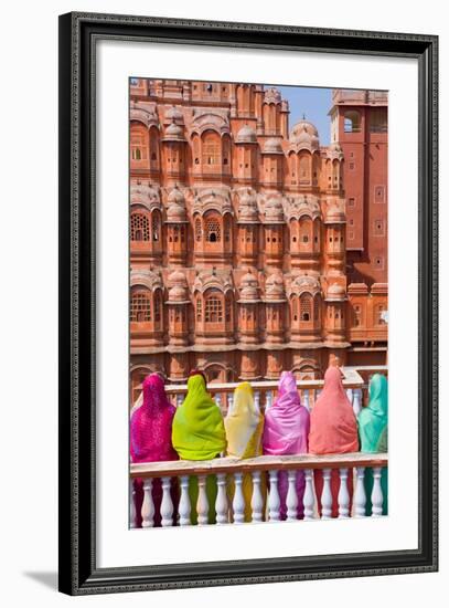 Women in Bright Saris in Front of the Hawa Mahal (Palace of the Winds)-Gavin Hellier-Framed Photographic Print