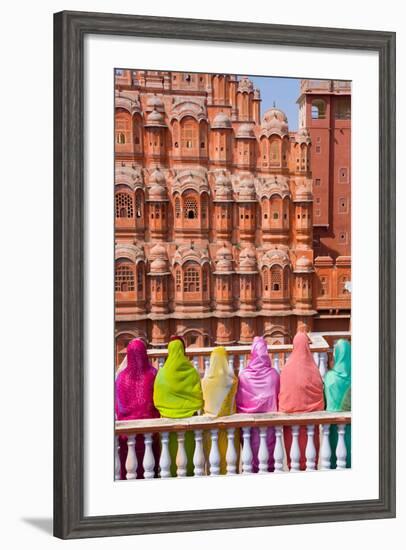 Women in Bright Saris in Front of the Hawa Mahal (Palace of the Winds)-Gavin Hellier-Framed Photographic Print