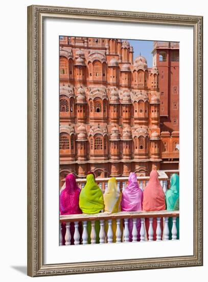 Women in Bright Saris in Front of the Hawa Mahal (Palace of the Winds)-Gavin Hellier-Framed Photographic Print