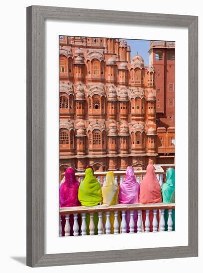 Women in Bright Saris in Front of the Hawa Mahal (Palace of the Winds)-Gavin Hellier-Framed Photographic Print