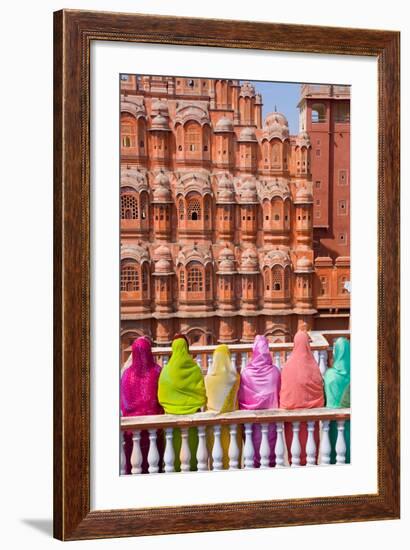 Women in Bright Saris in Front of the Hawa Mahal (Palace of the Winds)-Gavin Hellier-Framed Photographic Print