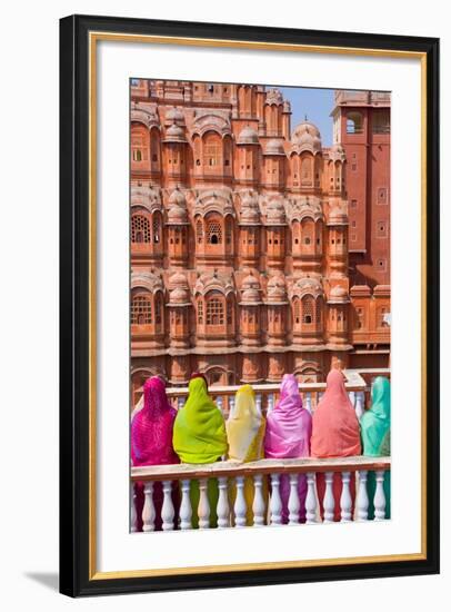 Women in Bright Saris in Front of the Hawa Mahal (Palace of the Winds)-Gavin Hellier-Framed Photographic Print