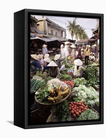 Women in Conical Hats Selling Fruit and Vegetables in Busy Central Market, Hoi An, Central Vietnam-Gavin Hellier-Framed Premier Image Canvas