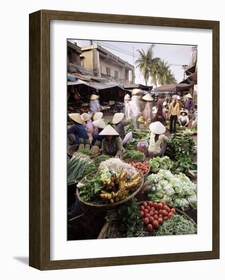 Women in Conical Hats Selling Fruit and Vegetables in Busy Central Market, Hoi An, Central Vietnam-Gavin Hellier-Framed Photographic Print