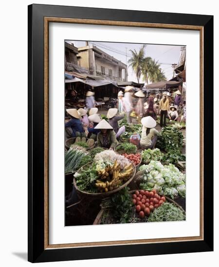 Women in Conical Hats Selling Fruit and Vegetables in Busy Central Market, Hoi An, Central Vietnam-Gavin Hellier-Framed Photographic Print