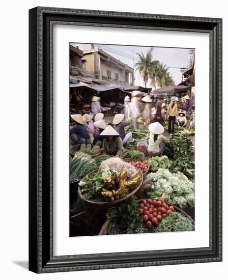 Women in Conical Hats Selling Fruit and Vegetables in Busy Central Market, Hoi An, Central Vietnam-Gavin Hellier-Framed Photographic Print