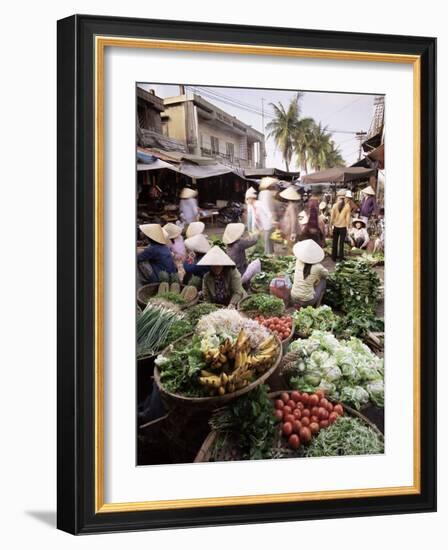 Women in Conical Hats Selling Fruit and Vegetables in Busy Central Market, Hoi An, Central Vietnam-Gavin Hellier-Framed Photographic Print