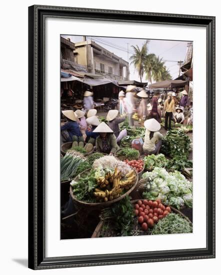 Women in Conical Hats Selling Fruit and Vegetables in Busy Central Market, Hoi An, Central Vietnam-Gavin Hellier-Framed Photographic Print