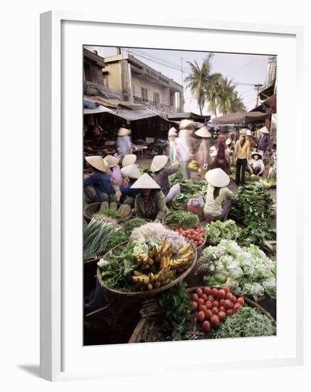 Women in Conical Hats Selling Fruit and Vegetables in Busy Central Market, Hoi An, Central Vietnam-Gavin Hellier-Framed Photographic Print