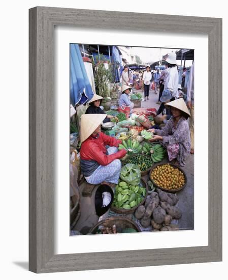 Women in Conical Hats Selling Fruit and Vegetables in Busy Central Market, Hoi An, Central Vietnam-Gavin Hellier-Framed Photographic Print