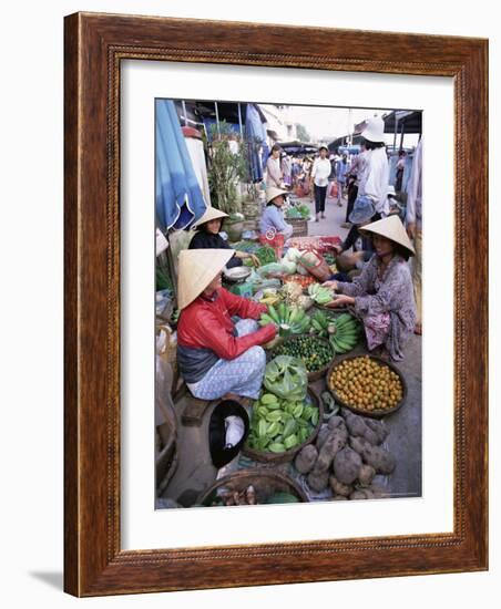 Women in Conical Hats Selling Fruit and Vegetables in Busy Central Market, Hoi An, Central Vietnam-Gavin Hellier-Framed Photographic Print