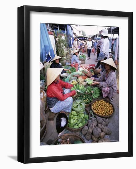 Women in Conical Hats Selling Fruit and Vegetables in Busy Central Market, Hoi An, Central Vietnam-Gavin Hellier-Framed Photographic Print