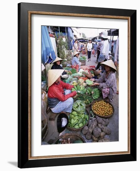 Women in Conical Hats Selling Fruit and Vegetables in Busy Central Market, Hoi An, Central Vietnam-Gavin Hellier-Framed Photographic Print