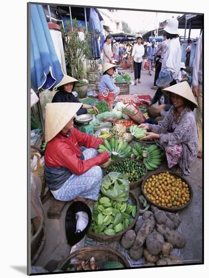 Women in Conical Hats Selling Fruit and Vegetables in Busy Central Market, Hoi An, Central Vietnam-Gavin Hellier-Mounted Photographic Print