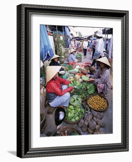 Women in Conical Hats Selling Fruit and Vegetables in Busy Central Market, Hoi An, Central Vietnam-Gavin Hellier-Framed Photographic Print