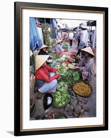 Women in Conical Hats Selling Fruit and Vegetables in Busy Central Market, Hoi An, Central Vietnam-Gavin Hellier-Framed Photographic Print