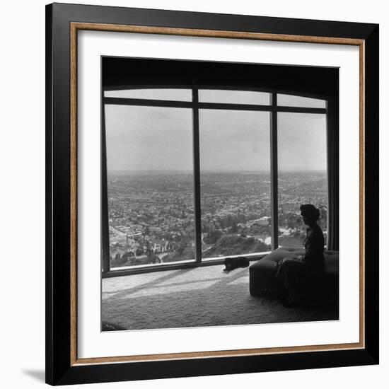 Women in Her Modern Home in Mountains Overlooking Los Angeles-Ed Clark-Framed Photographic Print