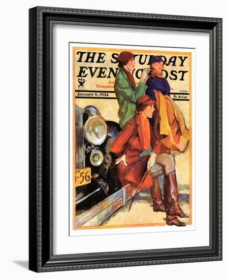 "Women in Riding Habits," Saturday Evening Post Cover, January 6, 1934-John LaGatta-Framed Giclee Print